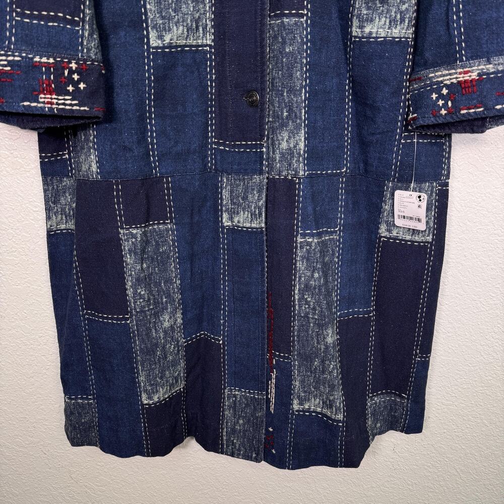 Free People Open Studio Duster Women XS/S Patchwork Denim Embroidered Boho Coat - Picture 7 of 13